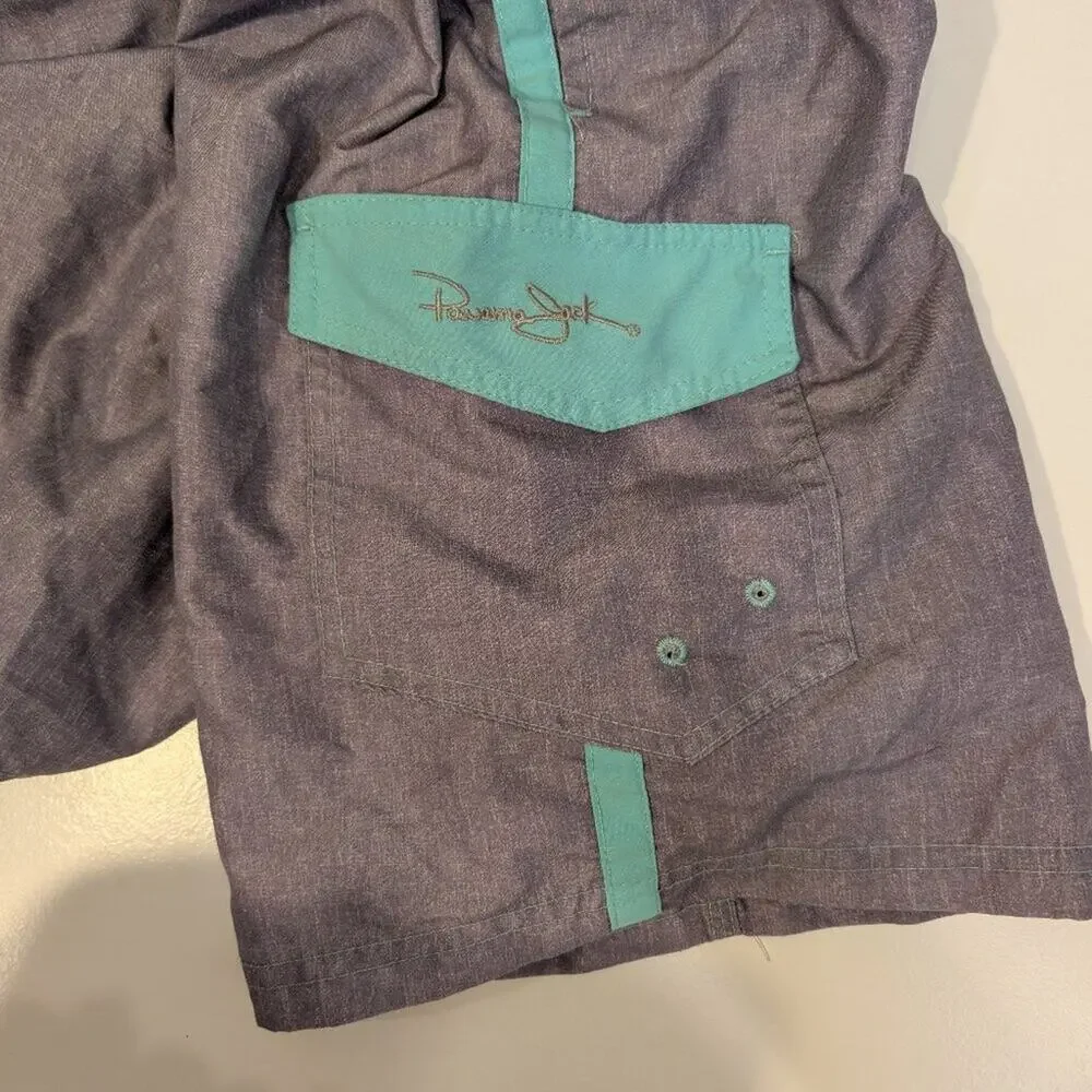 Panama Jack Swim Trunk Board Shorts Grey Green Vacation Summer - Size M10/12